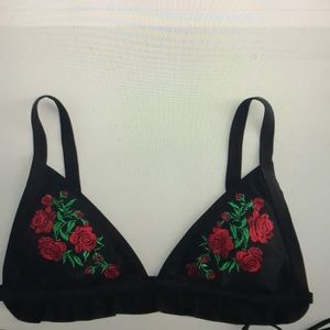 ASOS triangle rose ruffle bikini top.